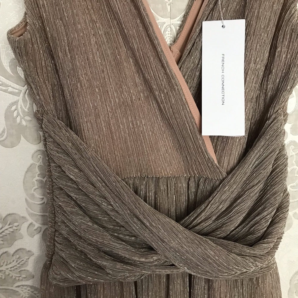 NWT French Connection Pleated Shimmer Dress Gold - Picture 6 of 8
